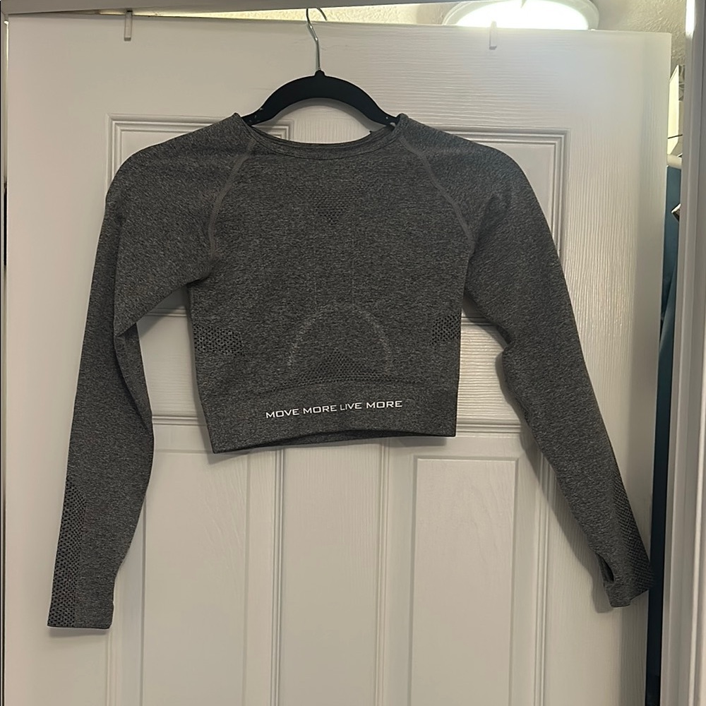 Gray Long Sleeve athletic Crop Top
